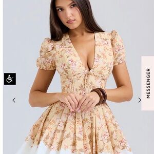 HONEYFLOWER PRINT PLEATED COTTON MINI DRESS